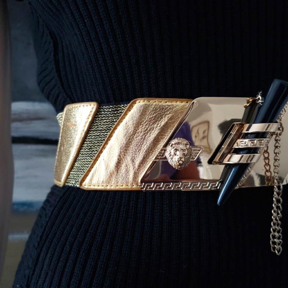 Elasticized Cinch Belt with Latch and Chain - Picture 5 of 16